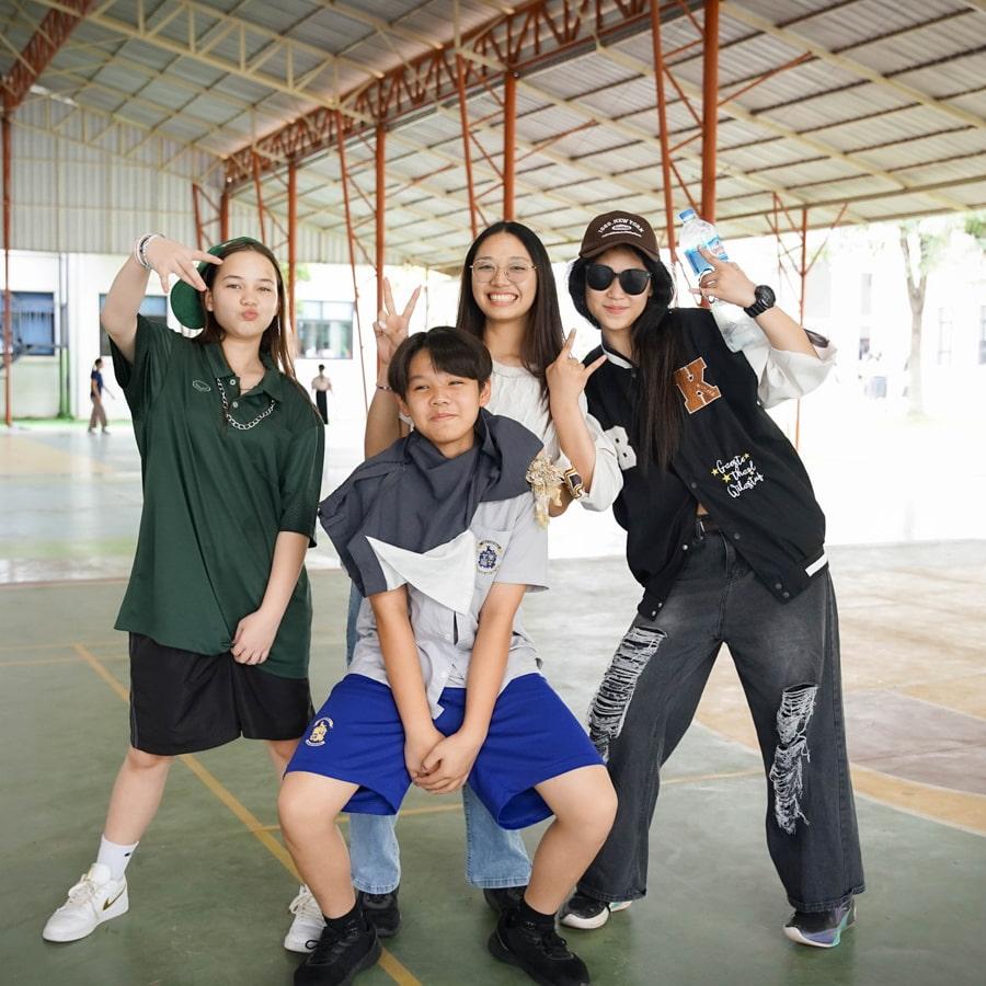 Four students posing in spirit wear